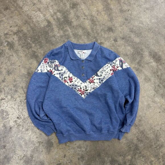 American Vintage Tops - Vintage cottagecore coquette grandma grannycore floral collared sweatshirt